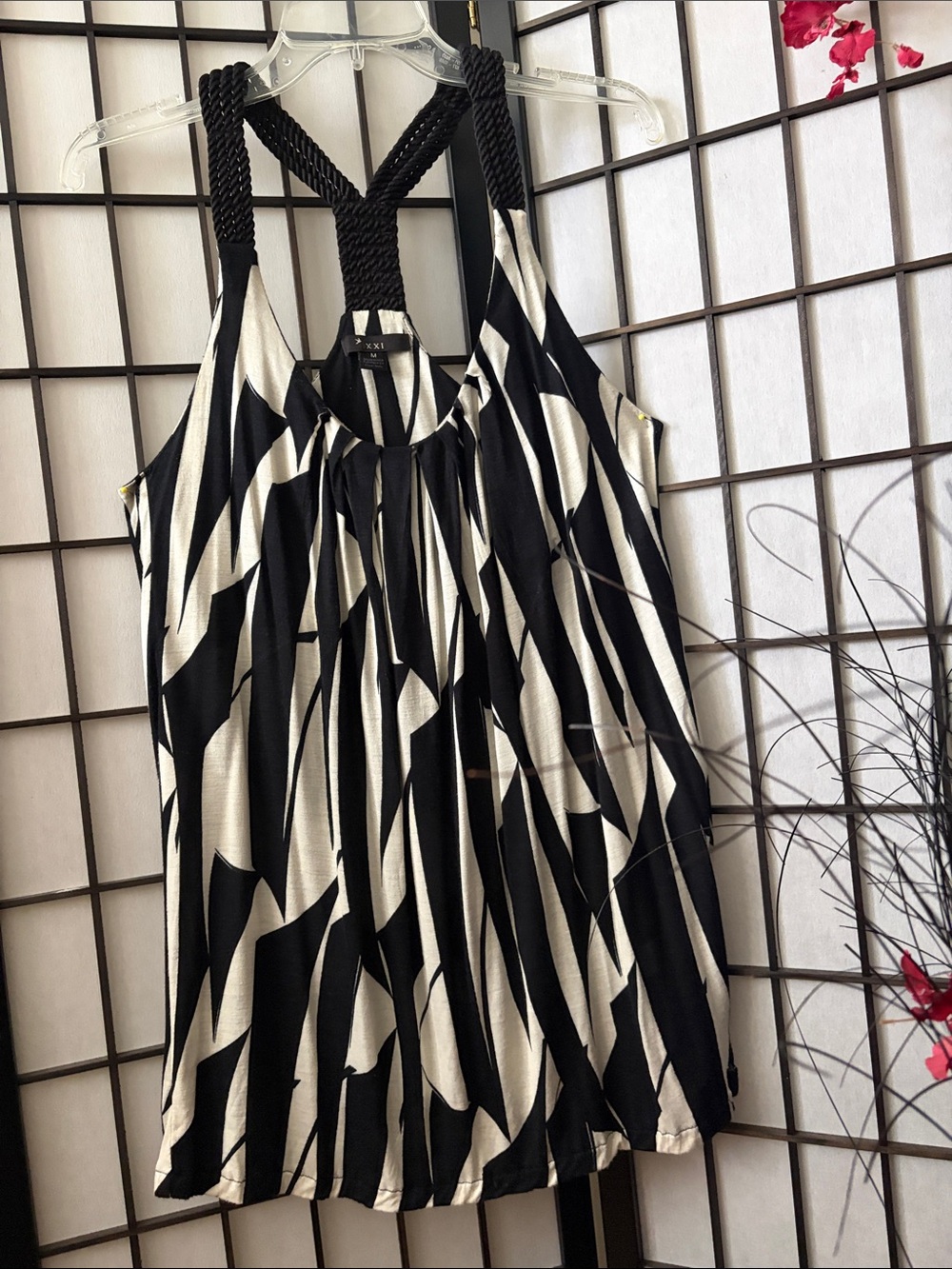 Forever 21 Black and Cream Striped Halter Tank